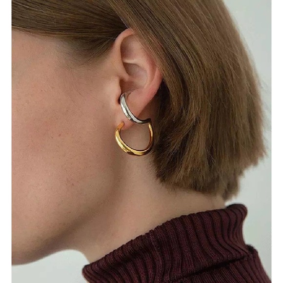 18k Gold Plated Two Tone Earrings - Picture 6 of 9